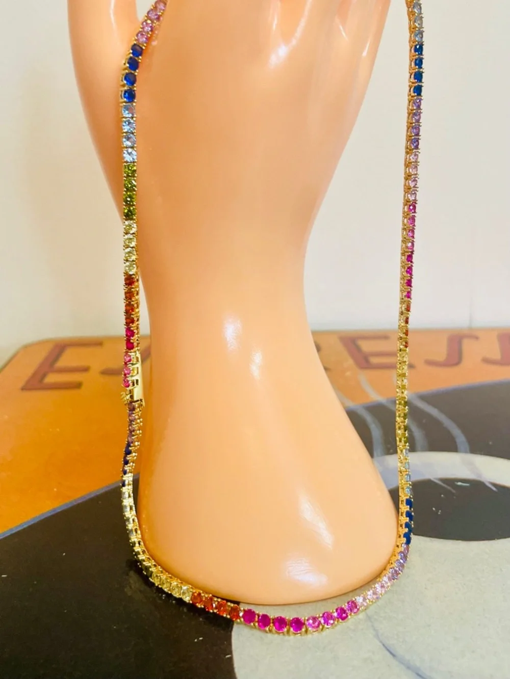 Multicolor Rainbow CZ Tennis Necklace Gold Over Rhodium NWOT - Picture 2 of 10